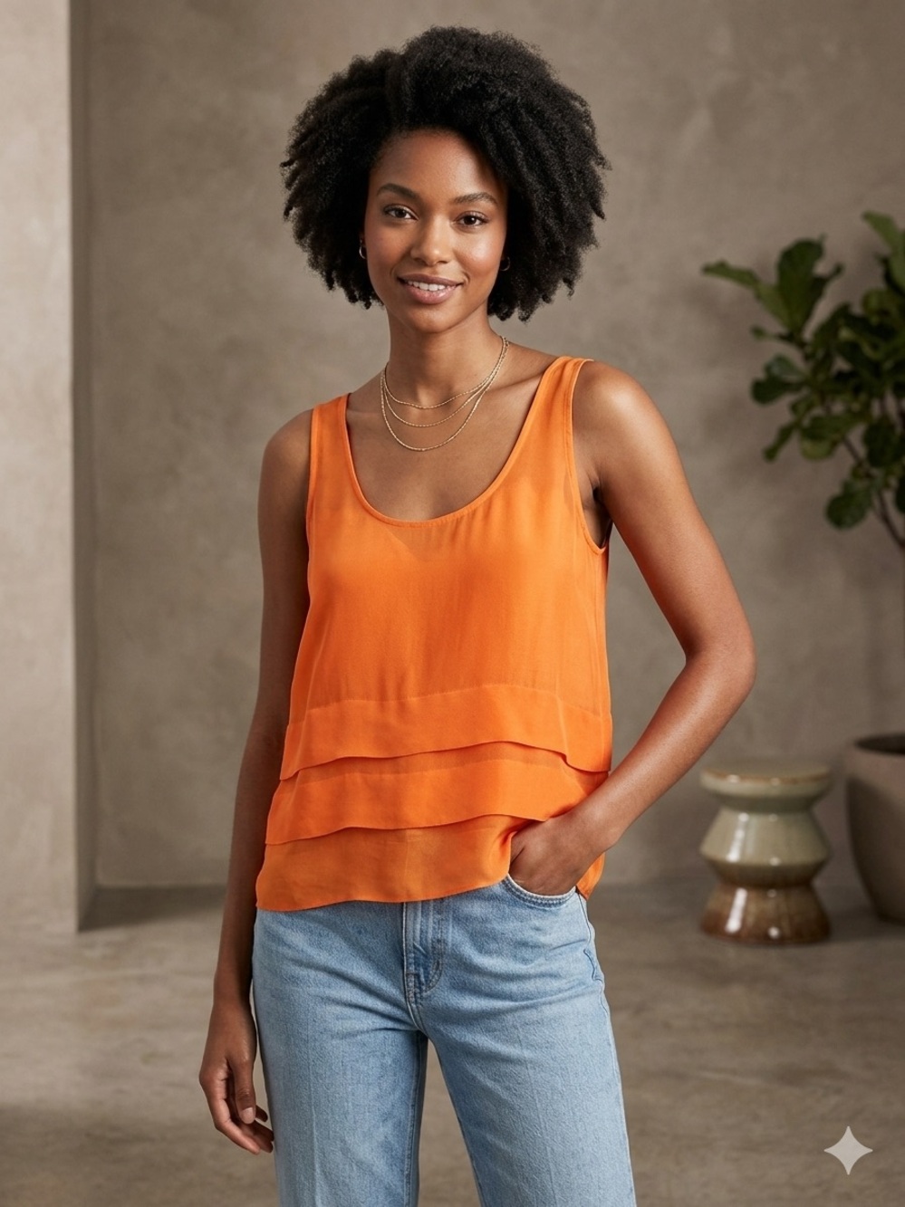 Comptoir Des Cotonniers Orange Layered Silk-Blend Camisole - Size Small